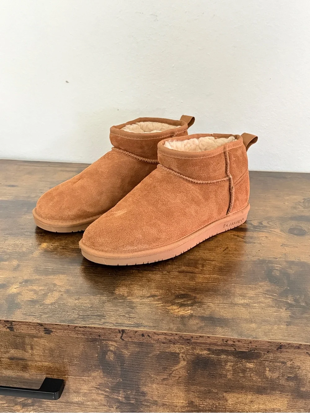 BearPaw Women's Tan Shearling-Lined Ankle Boots in Chestnut Brown